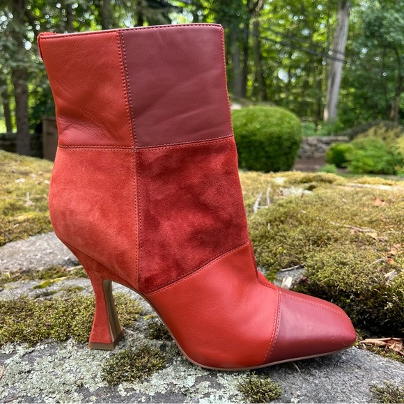 Sam Edelman Olina Cinnamon Spice Red Suede & Leather Patchwork Ankle Boots Sz 9 - Picture 12 of 16